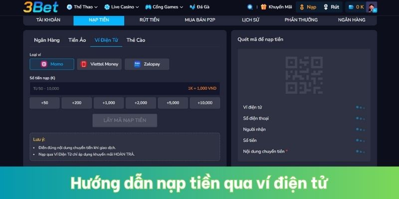 Hướng dẫn nạp tiền qua ví điện tử