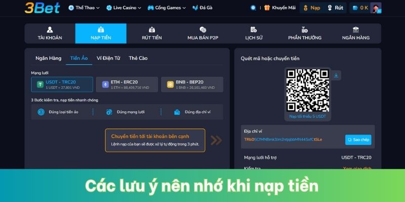Các lưu ý nên nhớ khi nạp tiền